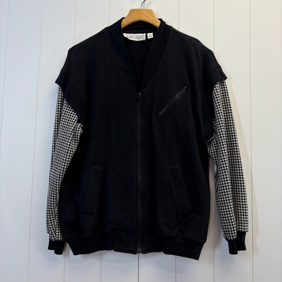 Karen Kane Jackets & Blazers - Vintage Karen Kane 90s Houndstooth Full Zip Sweatshirt Women Size SP Sporty Chic